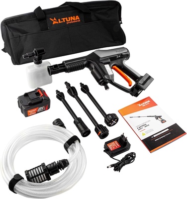 Pack Limpieza Coche, Moto y Bicicleta Altuna 21V: Hidrolimpiadora AH01 + Soplador AS01, 2 Bater�as 4 Ah y Cargador
